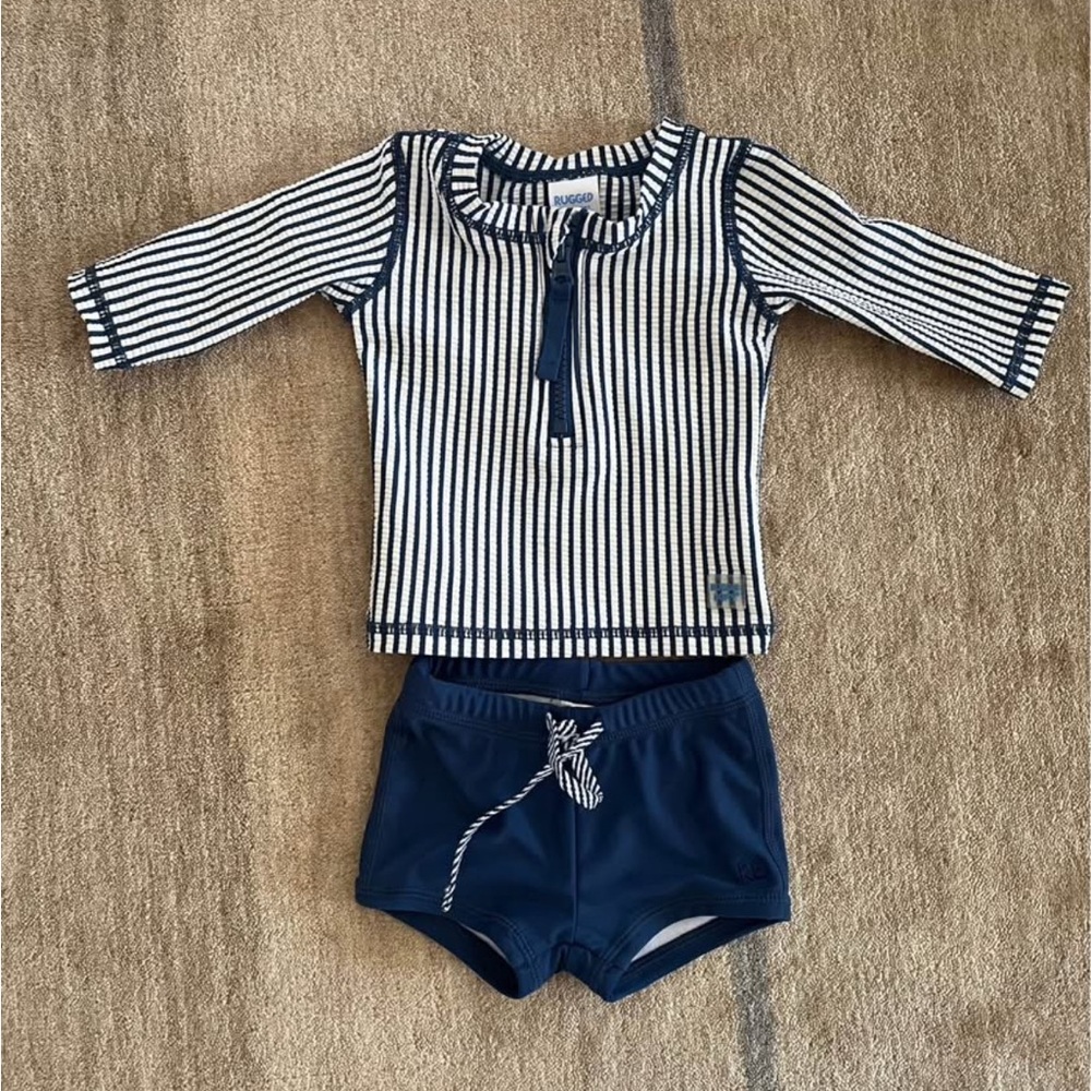 Rugged Butts Navy Seersucker Infant Swim Set